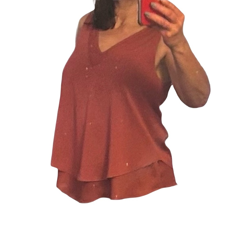 Tahari ASL Rust-Colored Tank Blouse. V-neck. Sleeveless. XS.